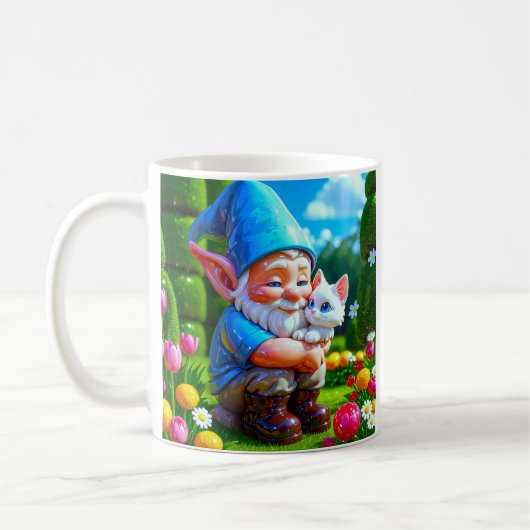 Mug Gnome qui étreint un chat (Gauche)