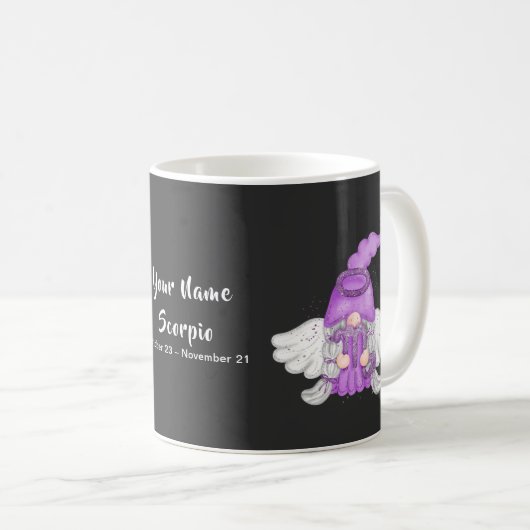 Mug Gnome Scorpio Astrologie Signal Angel Votre nom (Devant droit)
