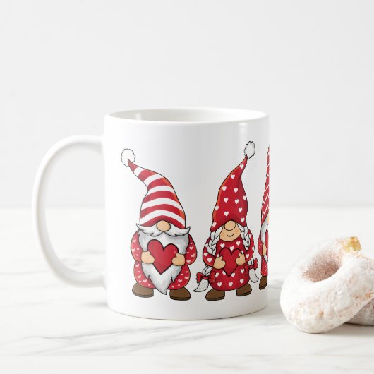 Mug Gnomes rouges aux coeurs Saint Valentin personnali (Avec donut)