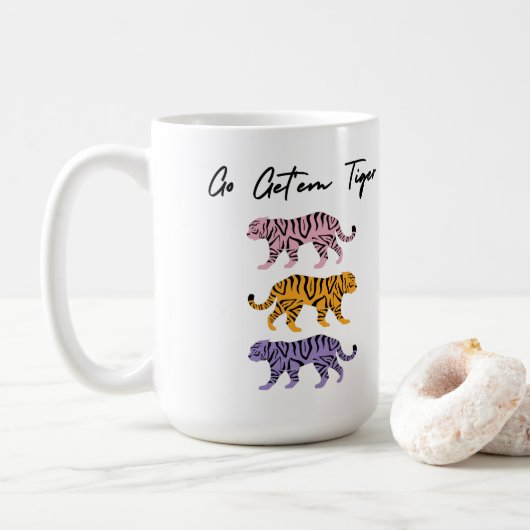 Mug Go Get em Tiger Orange Pink Purple Inspirational (Avec donut)