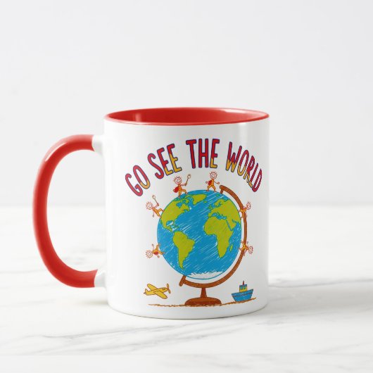 Mug Go See The World Kids Travel Drawing (Gauche)