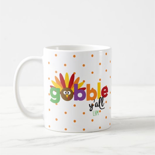 Mug Gobble Y'all Turquie initial Poka Dot Thanksgiving (Gauche)