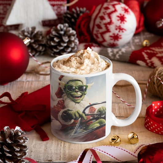 Mug Gobelin vert de Noël #2 en motoneige