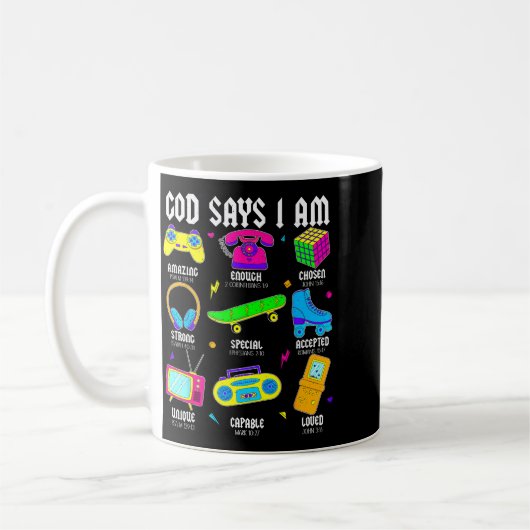 Mug God Says I Am Christian Men Women Kids Retro 80's (Gauche)