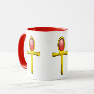 Mug GOLD ANKH, RED TALISMAN EGYPTIAN JEWEL White