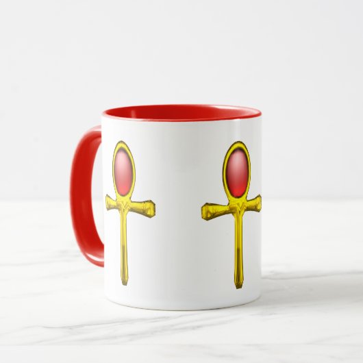 Mug GOLD ANKH, RED TALISMAN EGYPTIAN JEWEL White (Devant gauche)