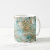 Mug Gold Aqua White Feuilles tropicaux (Devant droit)