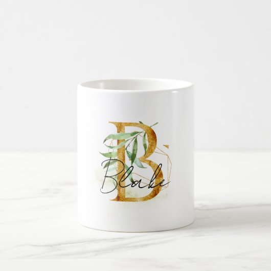 Mug Gold B Name Green Leaves (Centre)