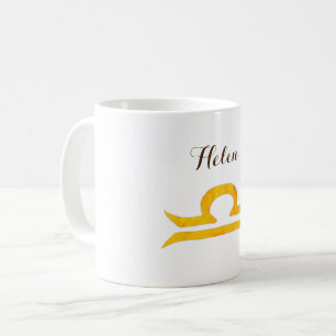 Mug Gold Balance, Libra Zodiac Sign Nom personnalisé