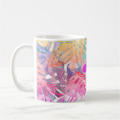 Mug Gold Blue Turquoise & Pink Tropical Feuilles, Nom  (Gauche)