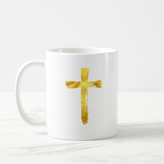 Mug Gold Brush Cross - Christian Religion Crucifix (Gauche)