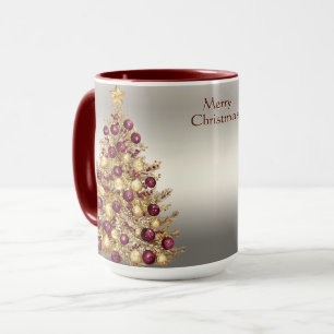 Mug Gold Burgundy Christmas Tree Musique de Noël