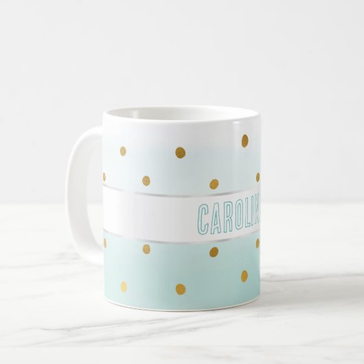 Mug Gold Confetti Mint Aquarelle Nom (Devant gauche)
