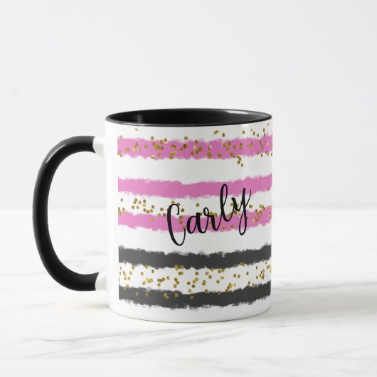 Mug Gold Confetti Rose Black Stripes Nom (Gauche)