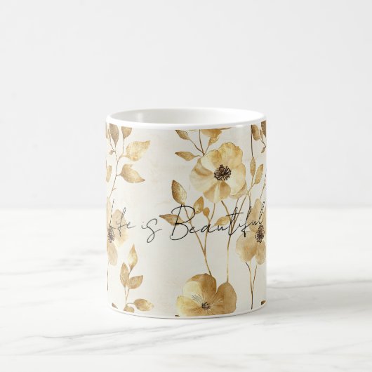 Mug Gold Cream Flowers (Centre)