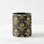Mug Gold Damask Pattern on Black (Centre)