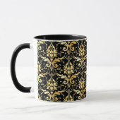 Mug Gold Damask Pattern on Black (Gauche)