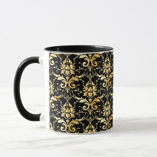 Mug Gold Damask Pattern on Black (Gauche)