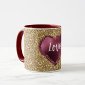 Mug Gold Glitter Burgundy Red Heart Love (Devant gauche)
