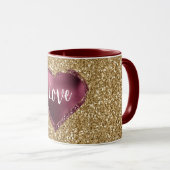 Mug Gold Glitter Burgundy Red Heart Love (Devant droit)