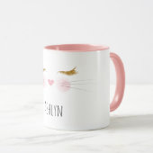 Mug Gold Glitter Eyelashes Pink Nose Kitty Cat Face (Devant droit)
