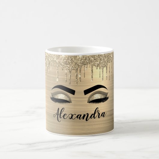 Mug Gold Glitter Sparkle Eyelashes Monogram (Centre)