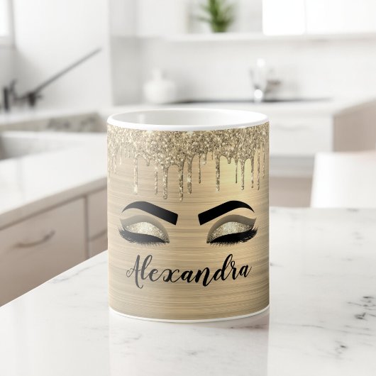 Mug Gold Glitter Sparkle Eyelashes Monogram