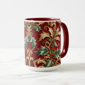 Mug Gold Green Feuilles Rouge Noël Fête Musique (Devant droit)