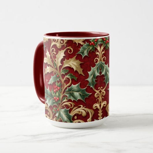 Mug Gold Green Feuilles Rouge Noël Fête Musique (Devant gauche)