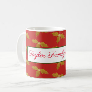 Mug Gold Holly sur Red Personnalisable