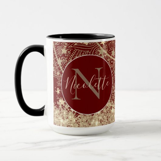 Mug Gold Lotus Mandala avec Gold Stars Monogram sur Re (Gauche)