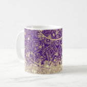 Mug Gold Lotus Mandala avec Gold Stars sur violet (Devant gauche)