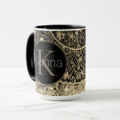 Mug Gold Lotus Mandala Glittery Stars Monogramme (Devant gauche)
