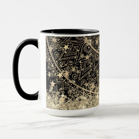 Mug Gold Lotus Mandala Gold Stars Parties scintillant  (Gauche)