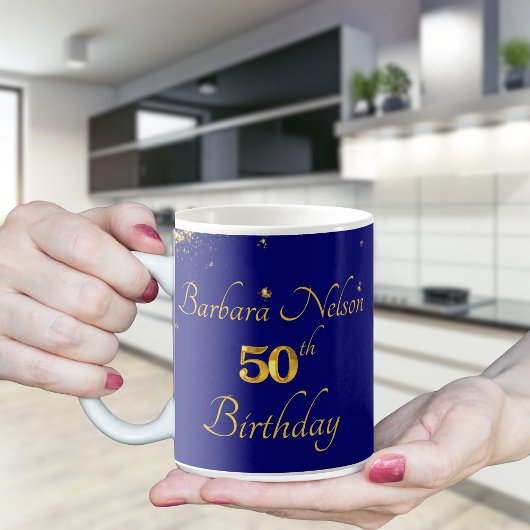 Mug Gold & Navy 50th Birthday Party Invitation