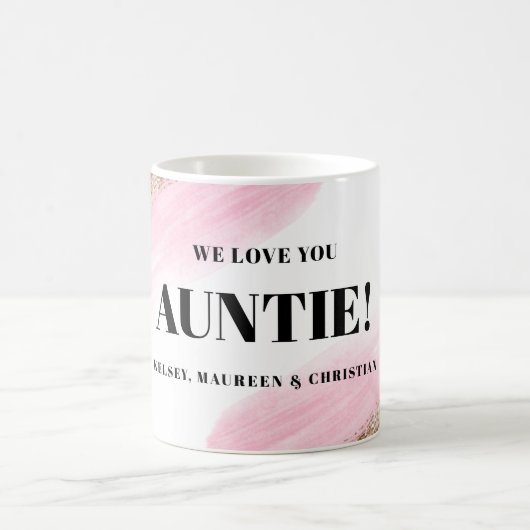 Mug Gold Pink Gift for Auntie with  Names  (Centre)