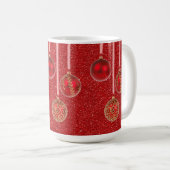 Mug Gold Red Parties scintillant Joyeux Noël Baubles M (Devant droit)