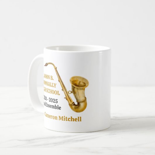 Mug Gold Saxophone Player Personalized Band (Devant gauche)