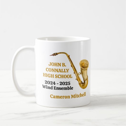 Mug Gold Saxophone Player Personalized Band (Gauche)