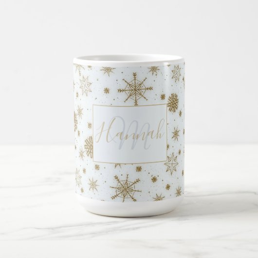 Mug Gold Snowflakes Design blanc (Centre)