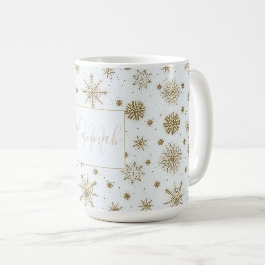 Mug Gold Snowflakes Design blanc (Devant droit)