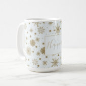 Mug Gold Snowflakes Design blanc (Devant gauche)