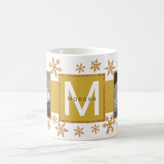Mug Gold Snowflo 2 Photo Monogramme Noël (Centre)