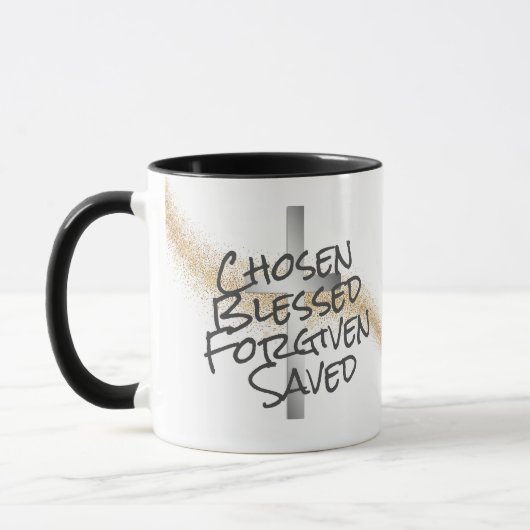 Mug Gold Swirl Confetti Silver Cross Christian (Gauche)