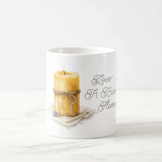 Mug Gold Yellow Candle Blue Flower Love Burning Flame (Centre)