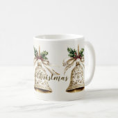 Mug Golden Christmas Bell Shiny Stars Green Feuilles (Devant droit)