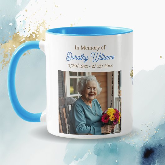 Mug Golden Cross and Flowers Memorial Keepsake