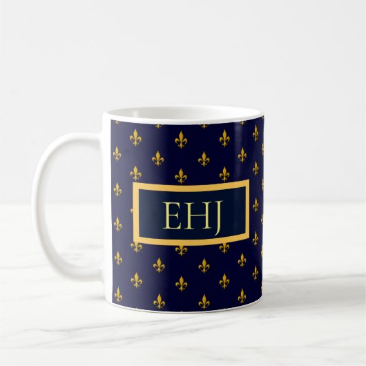 Mug Golden Fleur de Lis sur Navy Blue (Gauche)