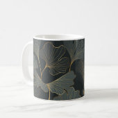 Mug Golden Ginkgo : Luxueux Déco Floral. (Devant gauche)
