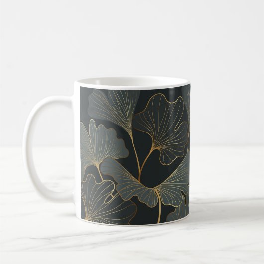 Mug Golden Ginkgo : Luxueux Déco Floral. (Gauche)